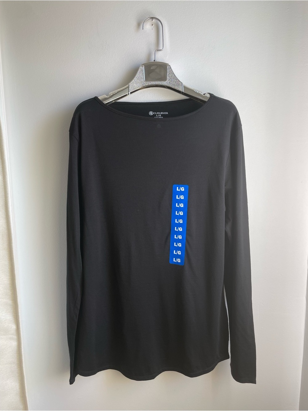 NWT 87% Merino Wool Black Women’s Long Sleeve Tee-L-Cloudveil-Made in Canada